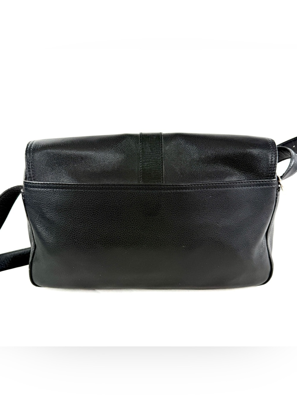 Longchamp Vintage Black Leather East West Medium Shoulder Bag Flap Buckle Rare - Picture 3 of 12